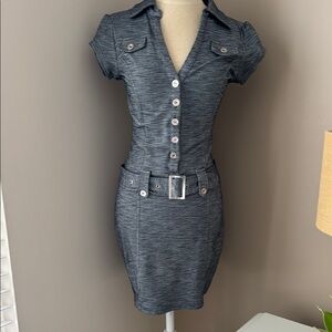 Stylish Gray Button-Up Dress with Belt